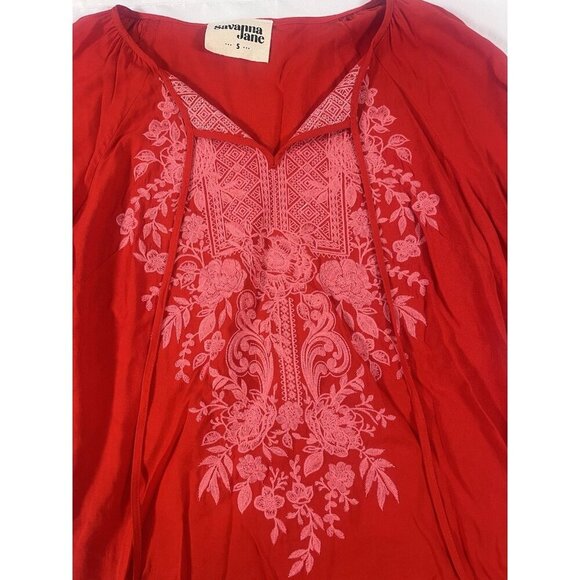 SAVANNA JANE Boho Floral Embroidered Tasseled Long-Sleeve Blouse Size S - Picture 4 of 8
